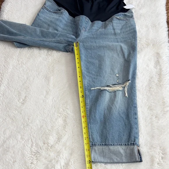 Isabel Vintage Maternity Distressed Blue Denim Capri Jeans with Panel,Size 16. - Picture 13 of 14